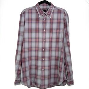 John Varvatos Star USA Mens M‎ Plaid Button Shirt Red Blue 100% Cotton Long Slv